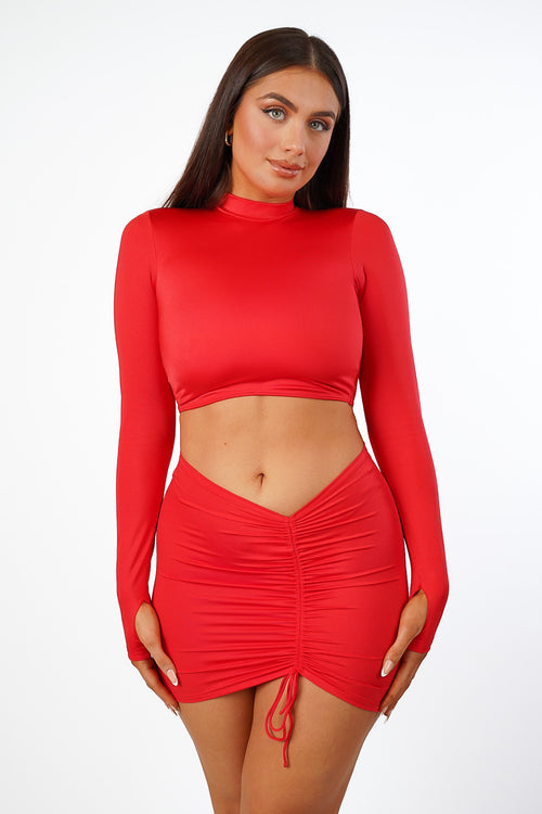Double Layered Supportive High Neck Long Sleeve Top with Thumb Hole (Spartan Red)